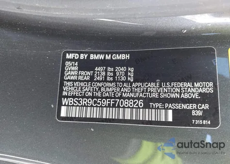 2015 BMW M4 z USA, uszkodzony, nr VIN WBS3R9C59FF708826